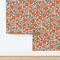 Orange Floral Block Print Summer Poppies Retro Linocut Bold Black Botanical Modern Flowers Custom Pre-pasted Wallpaper by Spoonflower Pre-Pasted Wallpaper 2FT Wide